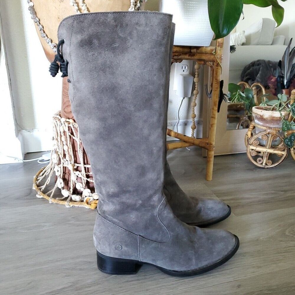 Born Cotto Womens 8Med Knee High Riding Tall Boots Distressed Leather Gray EUC